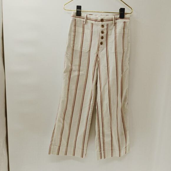Gap Wide Leg Cropped Pants Womens 6 Multicolor High Rise Striped - Picture 4 of 13